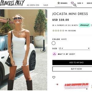 NWT PRINCESS POLLY Jocasta Mini Dress White Sz 4